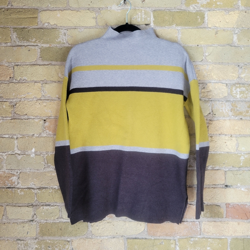 Cynthia Rowley Grey Key Lime Colorblock Mockneck Sweater Womens Medium